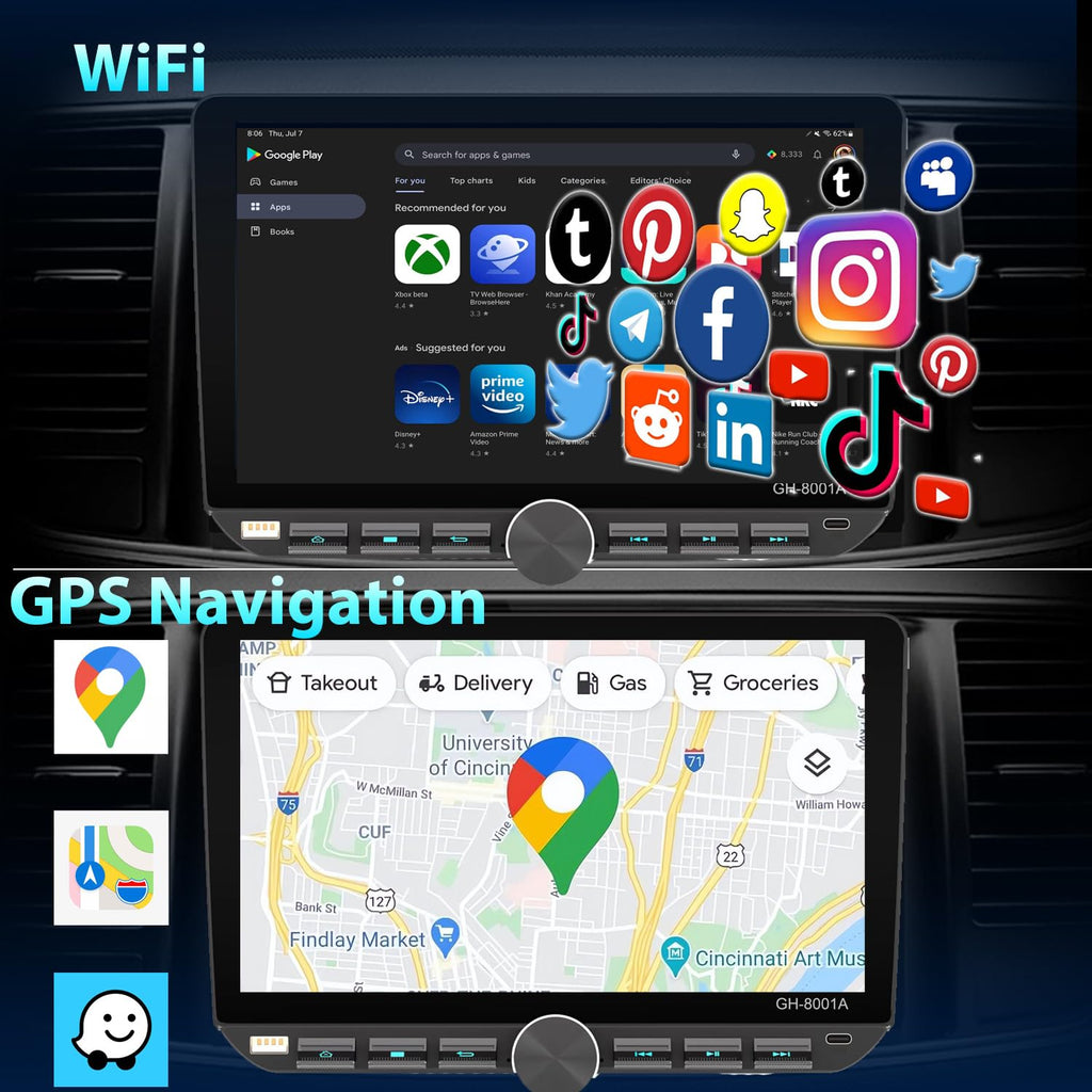 Single Din Car Radio Touchscreen Android 14 with Wireless CarPlay