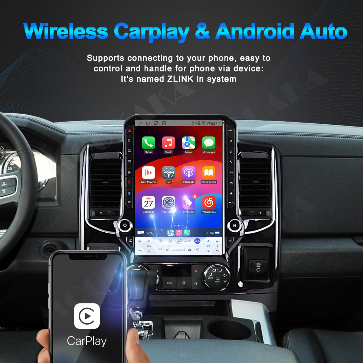 14.5 Inch Android 14 Car Radio for Dodge RAM 1500 2500 3500 2008-2012 Truck Stereo Upgrade Tesla Style Touch Screen Carplay Android Auto GPS Navigation Head Unit (4-64GB)