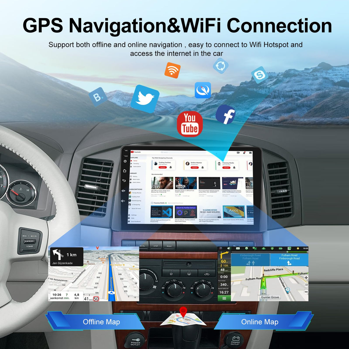 [2+64G] Car Stereo for Jeep Grand Cherokee 2005 2006 2007, 10.1 Inch Touchscreen Android Radio - Wireless Carplay & Android Auto, DSP/EQ, 5G/WiFi, GPS, Multi UI, SWC + Backup Camera + Canbus