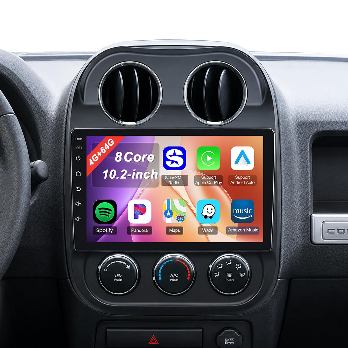 8 Core 4+64GB Car Radio Stereo for Jeep Patriot Compass 2010-2016, 10.2 Inch IPS Touch Screen Android 13 Head Unit with Wireless CarPlay & Android Auto, 1080P Backup Camera, SWC, AM/FM
