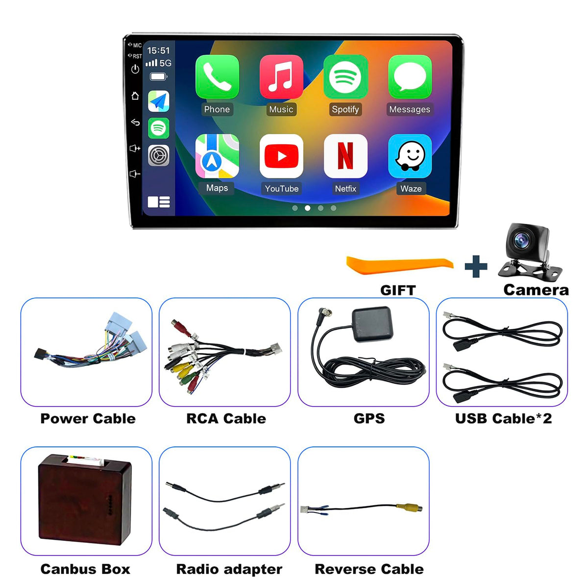 5GWifi Upgrade Car Radio for Dodge Ram 1500/2500/3500 2006-2008, Dodge Durango 2004-2009, Jeep Grand Cherokee 2005-2007, Compass 9inch Touchscreen Stereo Wireless CarPlay Android Auto GPS FM Camera