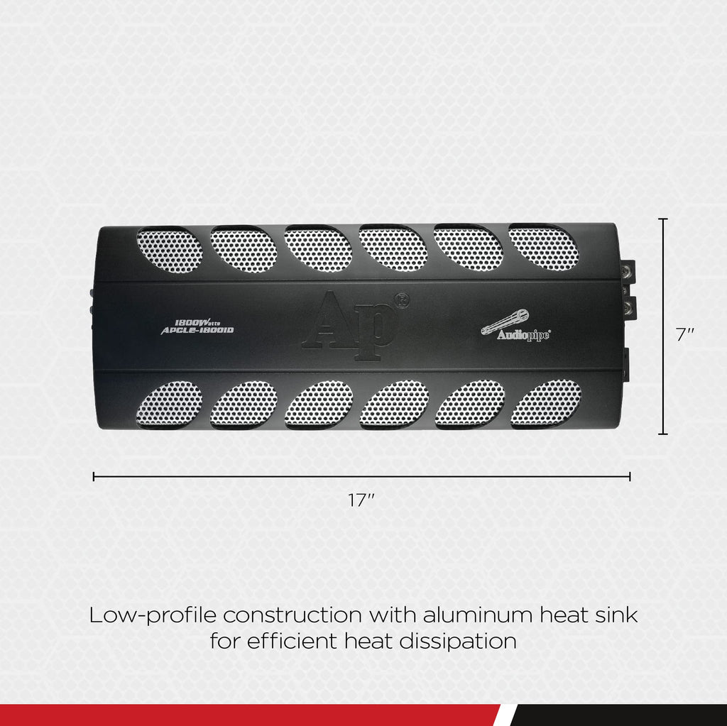 Audiopipe APCLE-18001D Class D 1800 Watt RMS Monoblock Amp Kit Car Audio Sound System Amplifier with Bass Knob and Overload Protection, Black (2 Pack)