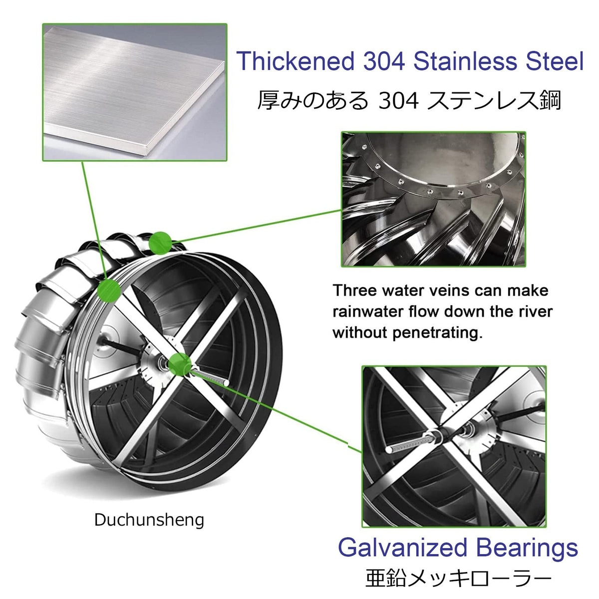 Stainless Steel Roof Turbine Vent, Rotating Exhaust Attic Fan for Efficient Airflow, Durable Ventilation Solution for Homes and Garages
