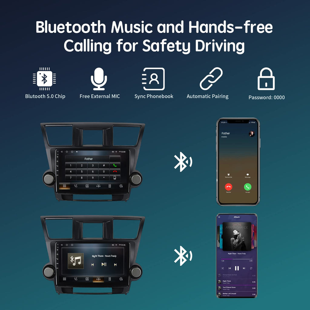 Apple CarPlay Car Stereo with DSP for Toyota Highlander 2008-2013, Android 13 6GB 128GB 10.2" Touchscreen Radio, Head Unit Support Wireless Android Auto GPS Navi 5GHz WiFi Bluetooth 5.0 SWC