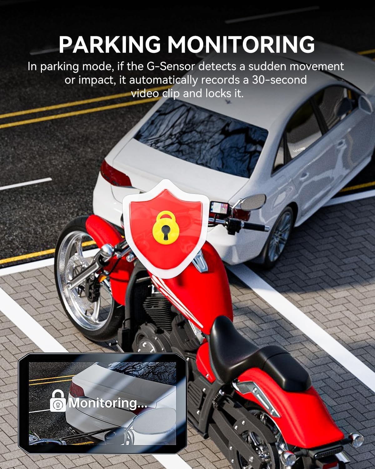 Y5 5" Motorcycle CarPlay Screen, Wireless Android Auto, Dual 1080P Motorcycle Dash Cam Front and Rear with TPMS, IP67 Waterproof, 5G Wi-Fi & App, 64GB Card Included, GPS, Parking Monitor, Night Vision