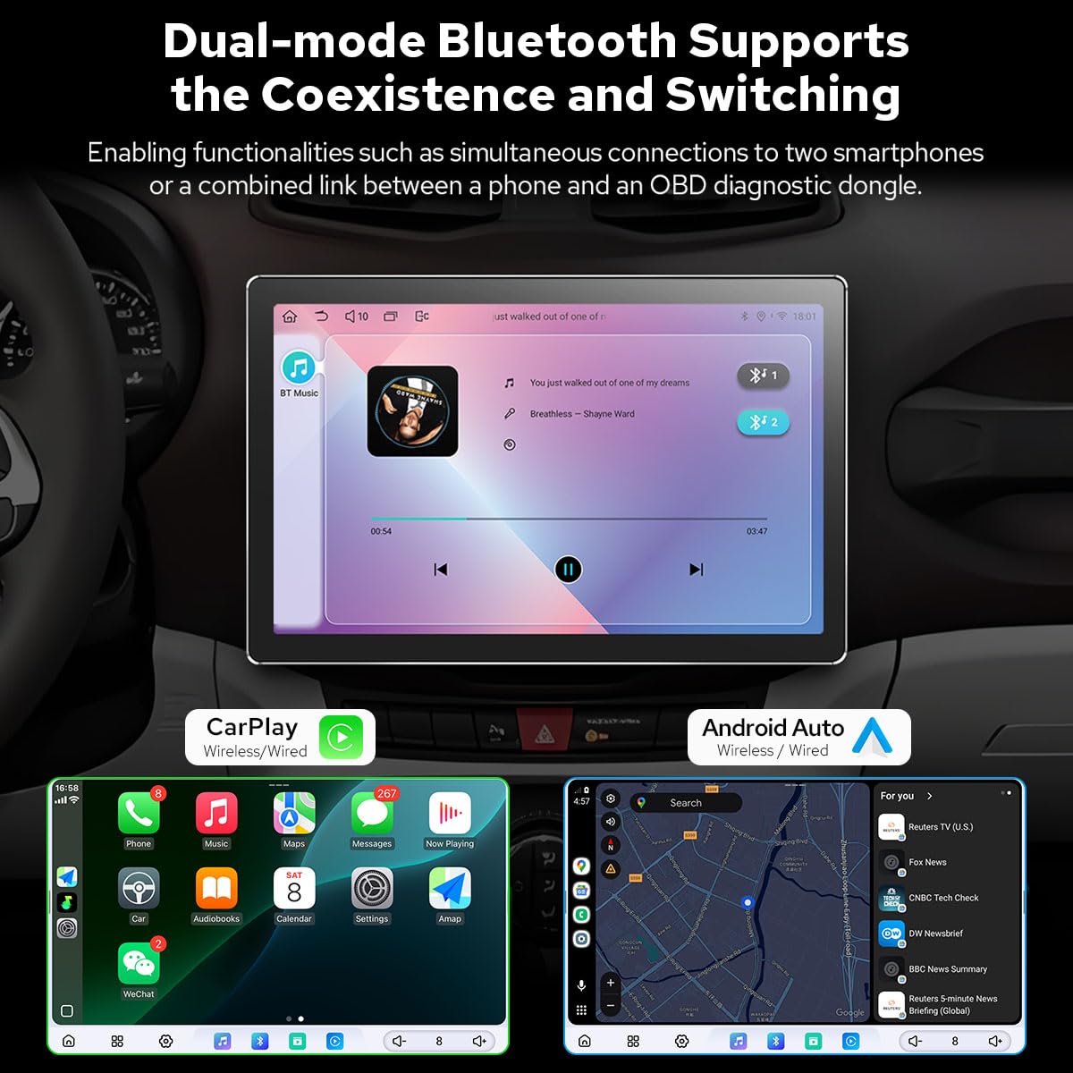JOYING 11.5 Inch Double Din Car Stereo 2K QLED Touch Screen with Wireless CarPaly & Android Auto, Android 13 Radio 12GB+256GB Head Unit, GPS Navigation, Bluetooth, 5G WiFi, DSP, SWC(JY-UTD12N12)