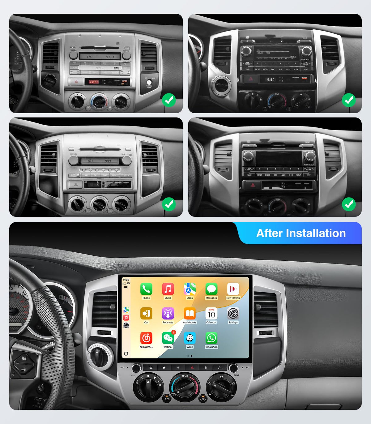 Car Stereo Dash Kit Replacement for Toyota Tacoma Radio Upgrade 2005-2015,QLED Touch Screen Head Unit with Wireless CarPlay Andriod Auto GPS Navigation 5GWiFi FM/AM (12.5" 6+128G) (12.50, Inches)