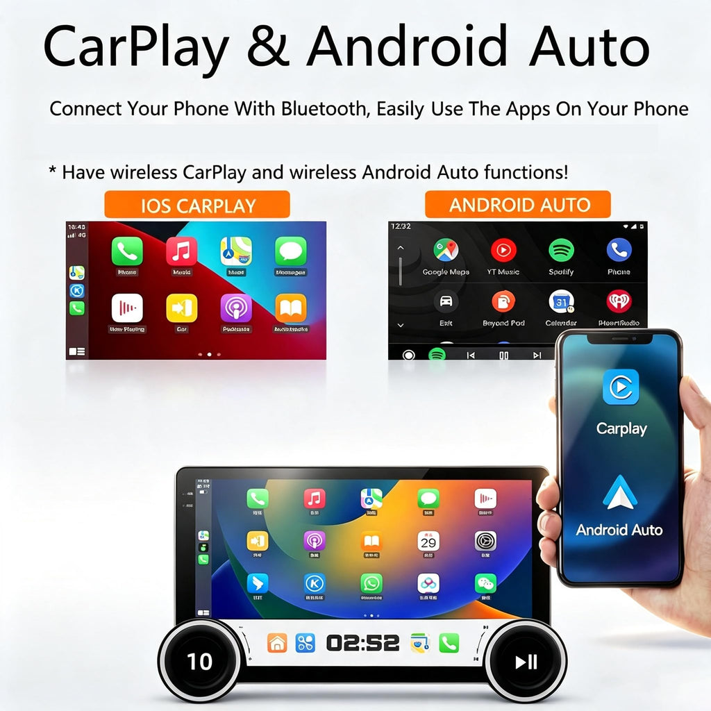 10.1in Double-Knob Touchscreen Android 13 Car Stereo Radio for Honda Civic 2016-2020 (2G+64G) with Wireless CarPlay, Android Auto, Mirror Link, Bluetooth, FM, GPS Navigation, WiFi, HiFi Function, SWC