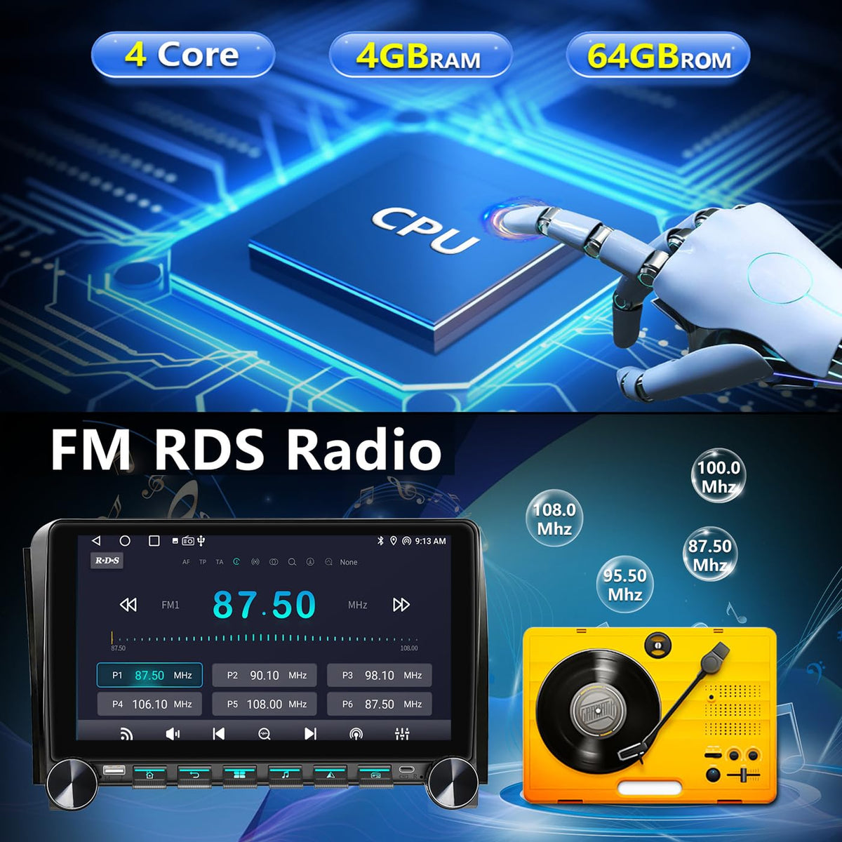 Car Radio Stereo for Toyota Tundra 2007 2008 2009 2010 2011 2012 2013 Toyota Sequoia 2008-2019, Wireless CarPlay Android Auto GPS Navi WiFi, Physical Button Volume Knob,Fit OEM Camera/SWC/JBL