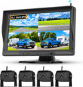 4 Channel IPS Blind Spot Warning Car Backup Camera Monitor Wireless Camera, 10.1 Inch IP68 Waterproof Night Vision Camera Systems for Truck/RV/Trailer Pickup, Quad Split Screen Loop Record
