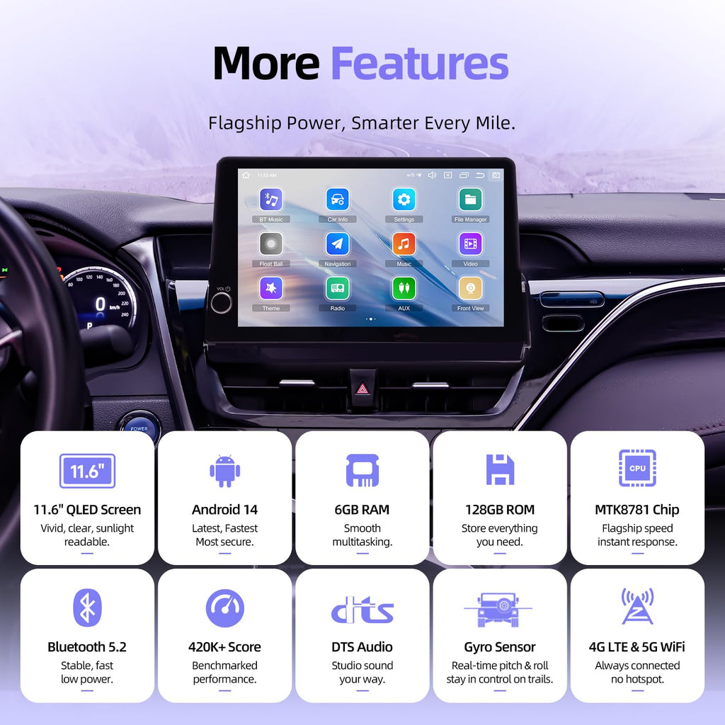 11.6" Android 14 Car Radio for Toyota Camry 2021-2023, 6GB+128GB