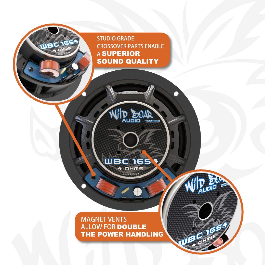 Wild Boar Audio WBC 1654 High Performance 6.5" Front Speakers with Grills (2 Pack), Fits 2014-2024 Harley-Davidson Motorcycles