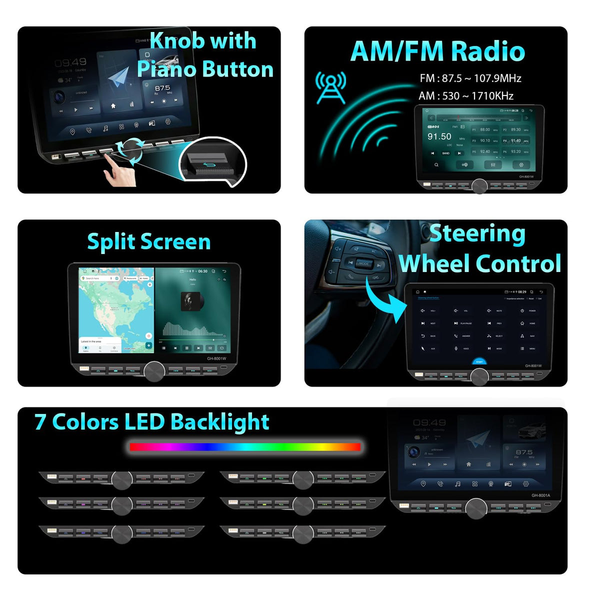 Single Din Car Radio Touchscreen Android 14 with Wireless CarPlay