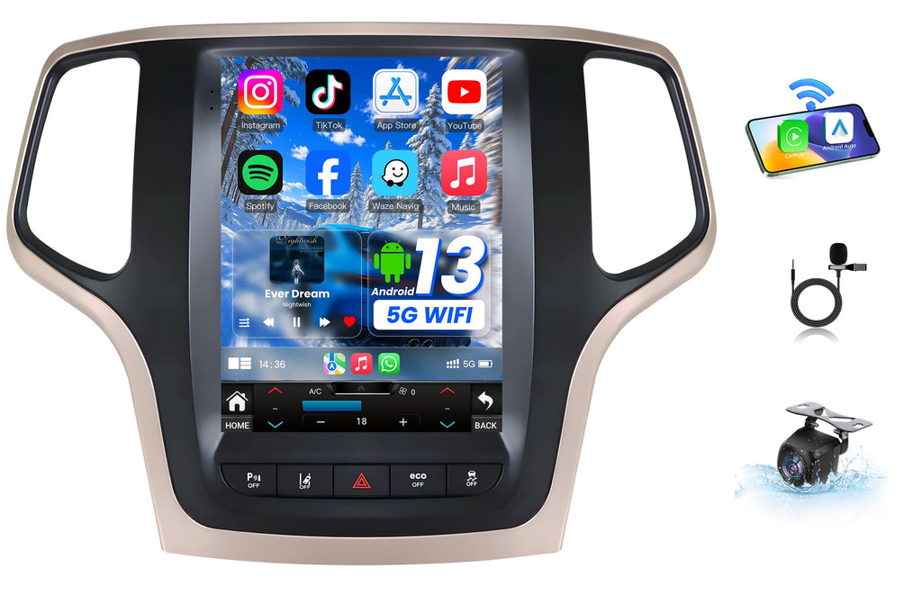 [8Core 4G+64G ] Car Radio for Jeep Grand Cherokee 2014-2017: 10.1" Touch Screen Car Stereo Android 13 Upgrade with Wireless Carplay Android Auto 5GWifi Bluetooth GPS Backup Camera FM/RDS Radio