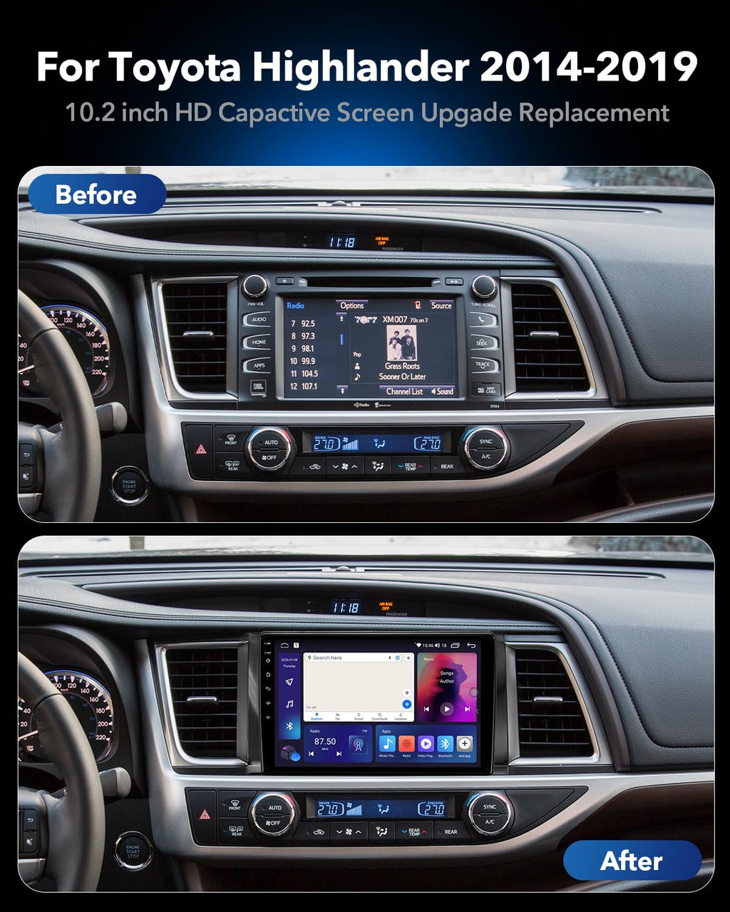 8 Core 4+64G Car Radio Stereo for Toyota Highlander 2014-2019 with CarPlay
