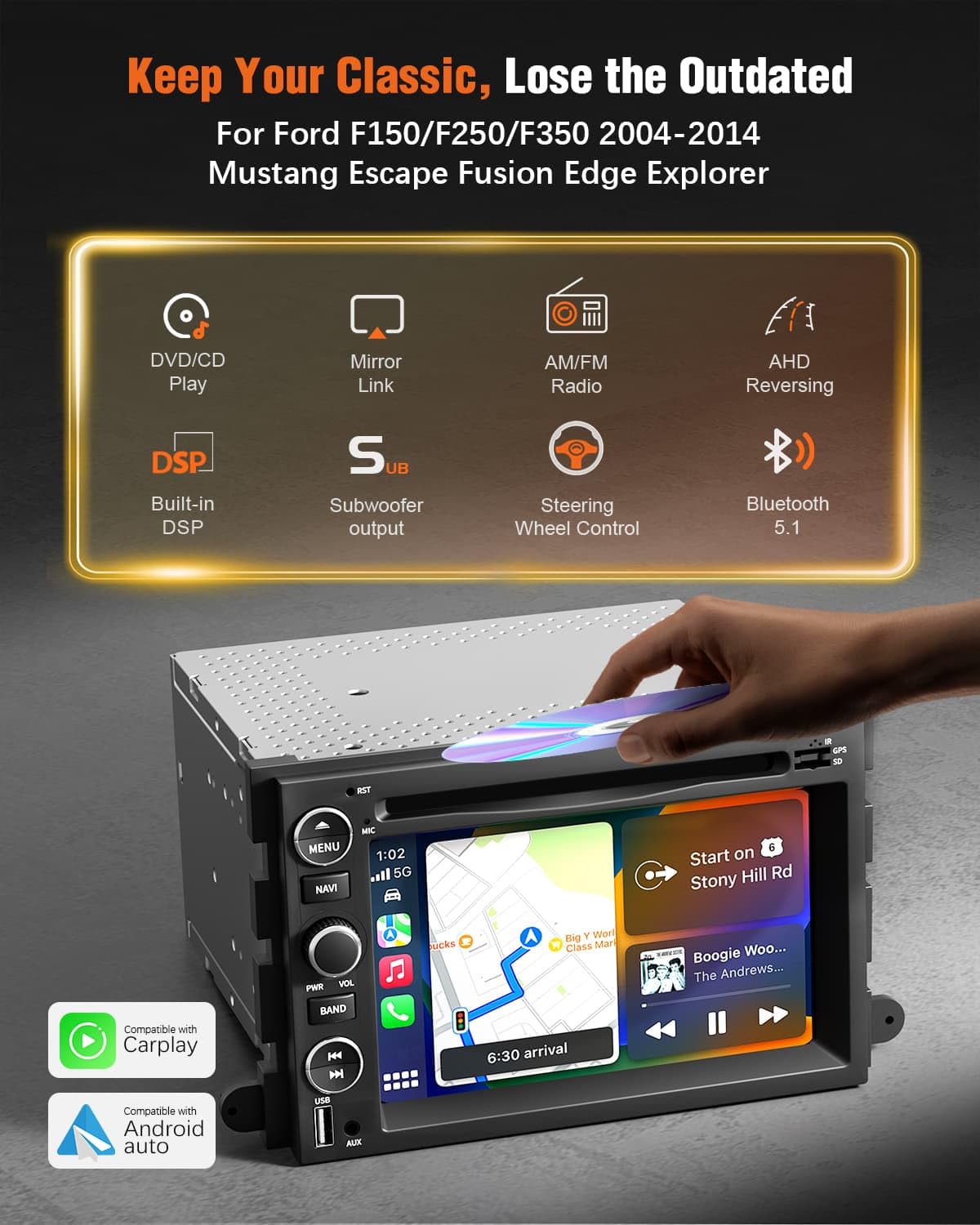 【SOOEMAKA】 Car Radio with CD DVD for F150 F250 F350,7 inch Touch Screen