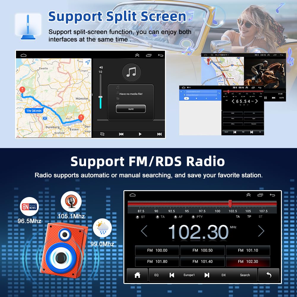 Double Din Car Stereo for Chrysler 200 200C 200S 2015-2019 w/Wireless Carplay & Android Auto, 9 Inch Touchscreen 2G+32G Android 14 Car Radio Receiver Head Unit GPS Bluetooth WiFi AHD Backup Camera