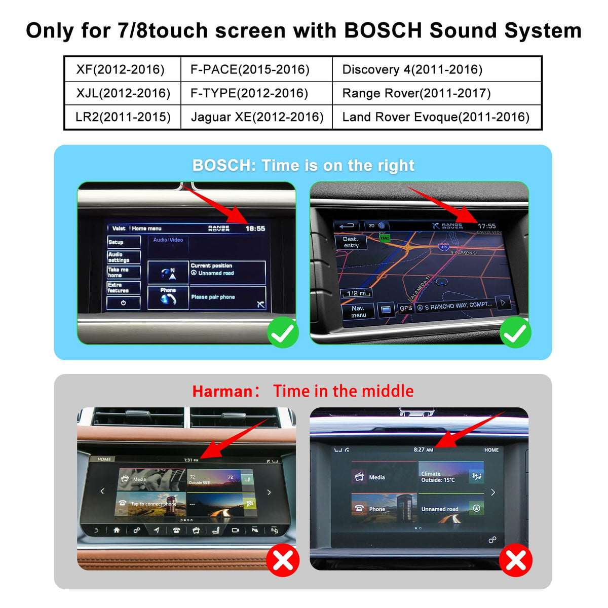 Wireless Carplay & Android Auto Retrofit Kit for Land Rover Range Rover Evoque Discovery 4 Jaguar XE XF F-PACE Bosch System – Support Mirror Link, Steering Wheel Control, OEM Camera, 5GHz WiFi