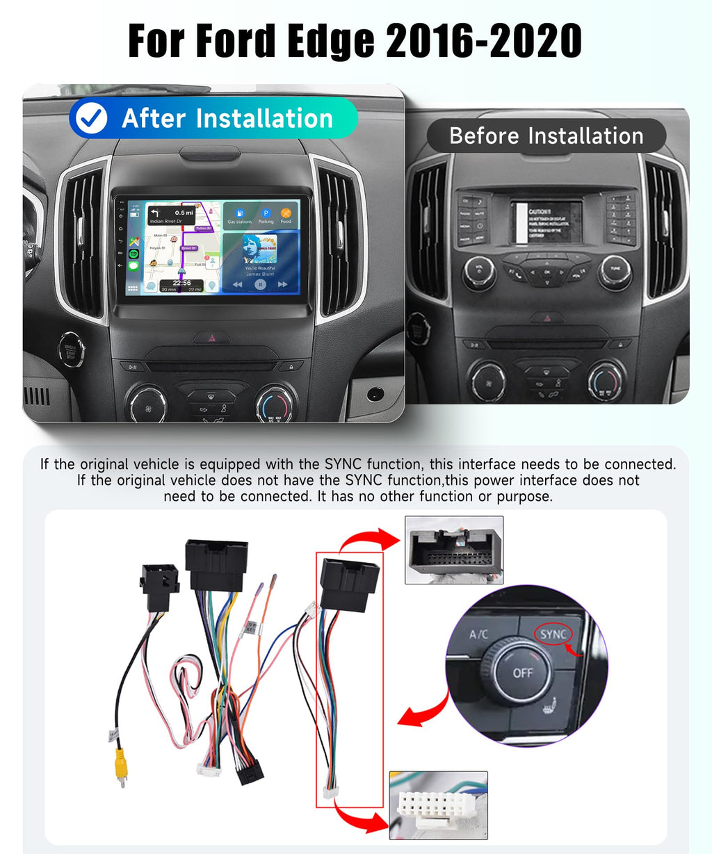 Car Stereo for Ford Edge 2016-2020 with Wireless CarPlay & Android Auto