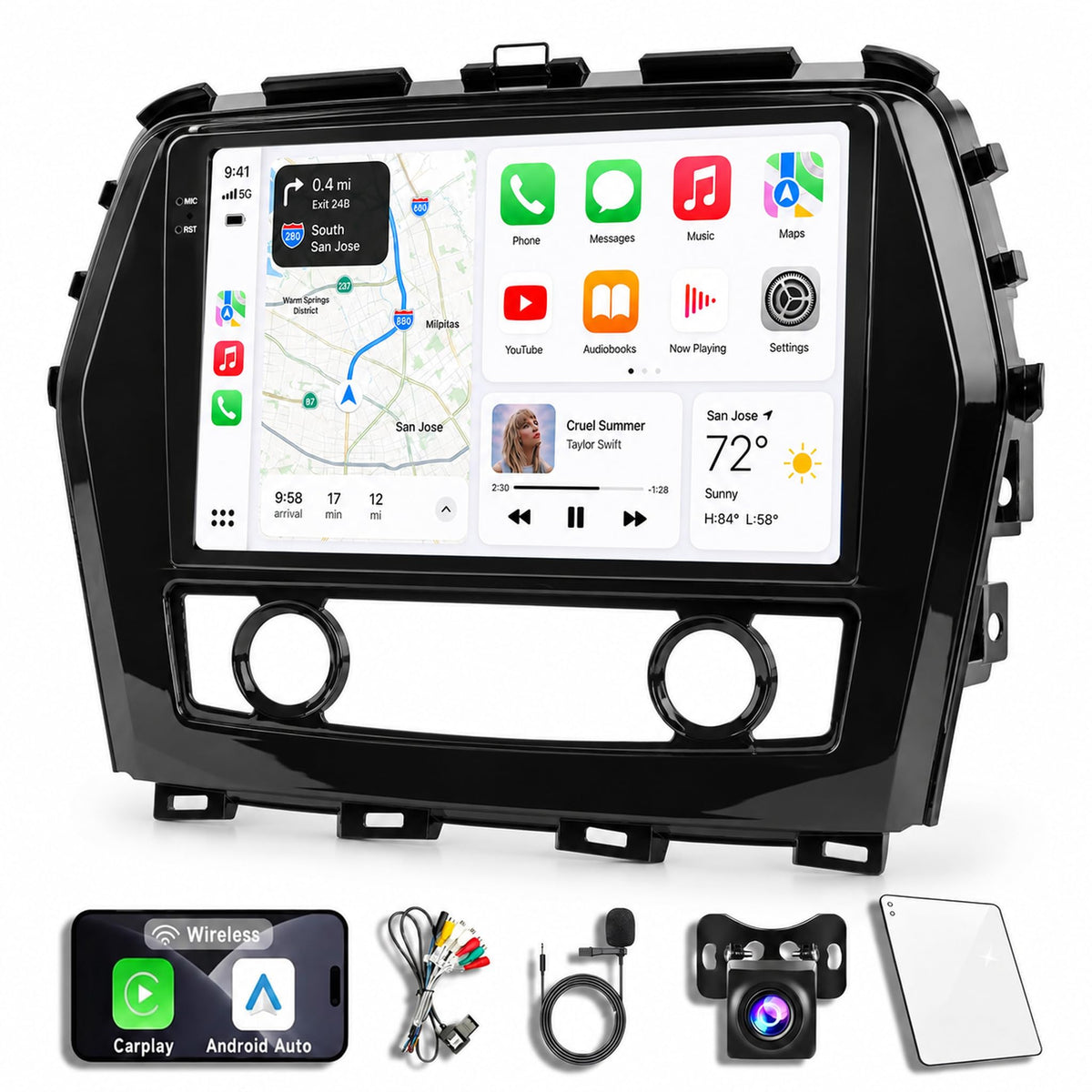 8CORE-4+64GB Android 14 Car Stereo Radio for Chevy Corvette C6 2005-2013, 9-Inch Touchscreen Dash Kit with Wireless CarPlay, Android Auto, GPS Nav, Bluetooth, SWC, WiFi, 5G, DSP, FM, Camera Input