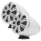 KICKER KMFC8W 8" Flat Mount Loaded Marine Wake Towers with 46KM84L Speakers - White Grills and Enclosures
