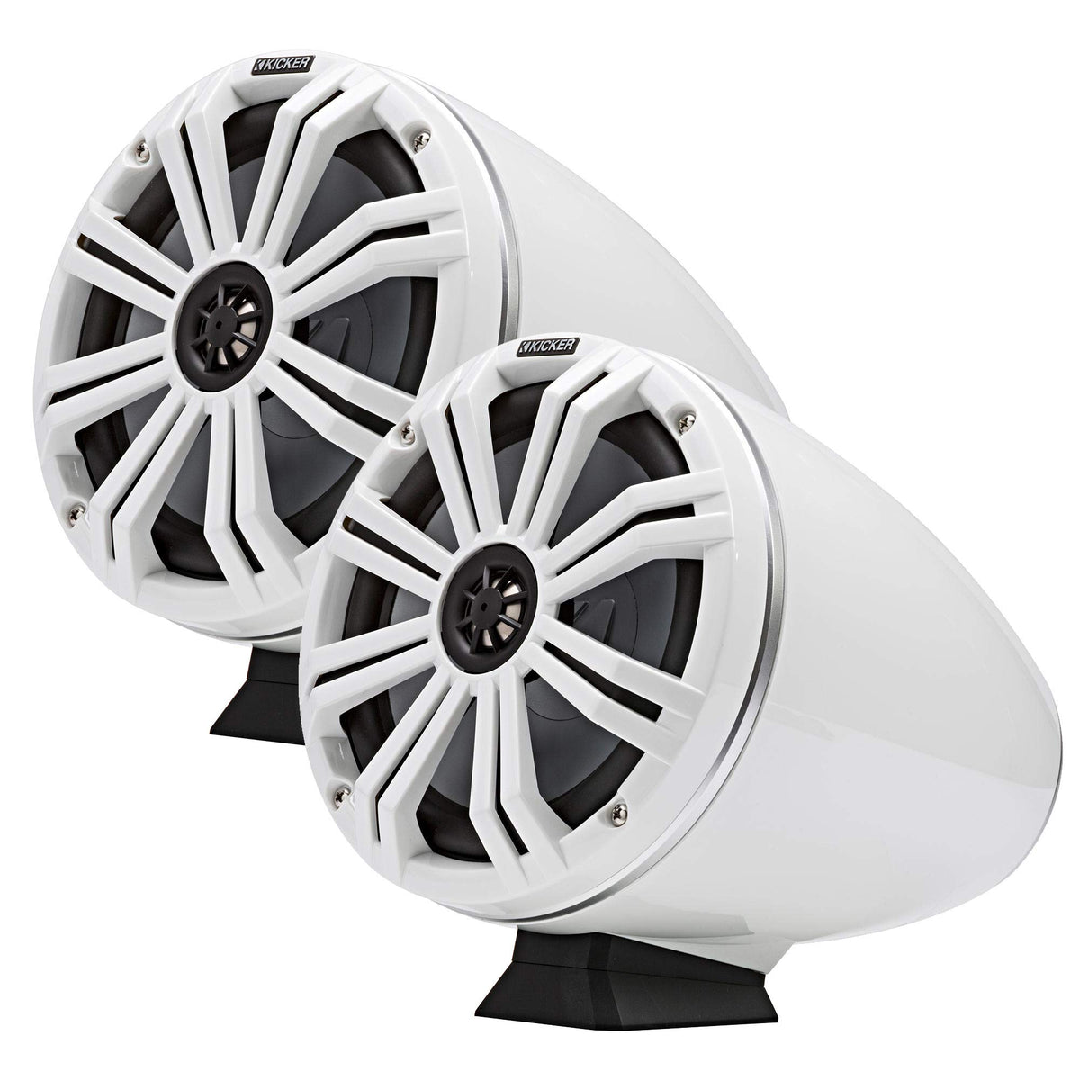 KICKER KMFC8W 8" Flat Mount Loaded Marine Wake Towers with 46KM84L Speakers - White Grills and Enclosures