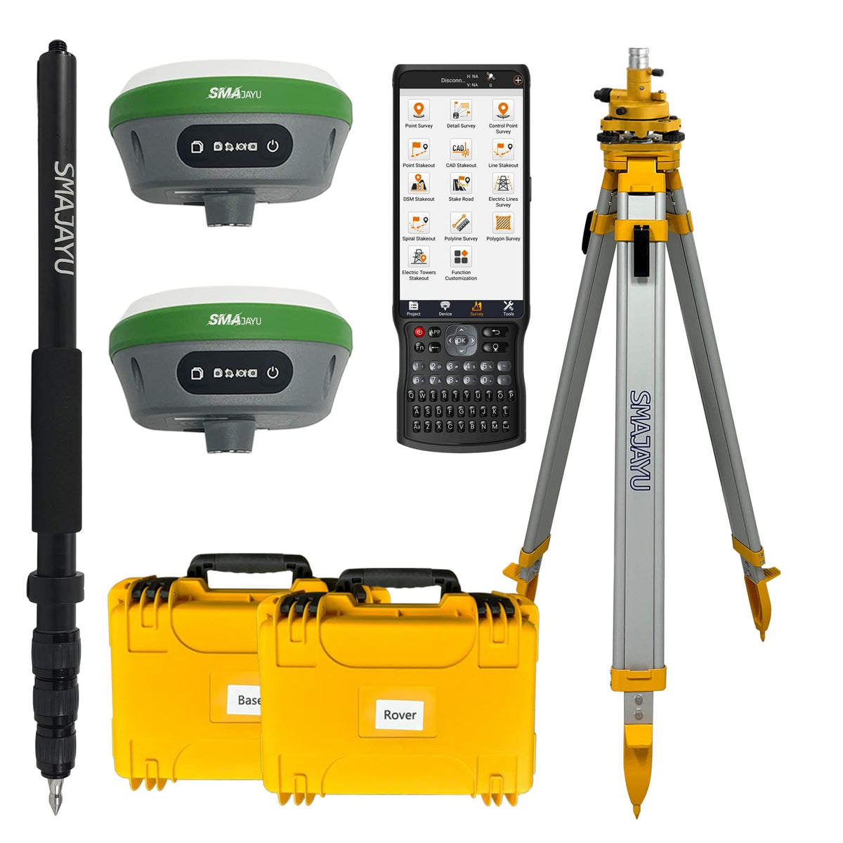 IMU RTK GPS Survey EQUIPEMNT 1cm Accuracy Kilometers Distance Between SMA26 PRO RTK Rover and RTK Base, Work as Base Station for Drones, 0-60° Tilt Surveying(Include Tripod, Pole&Tribrach)