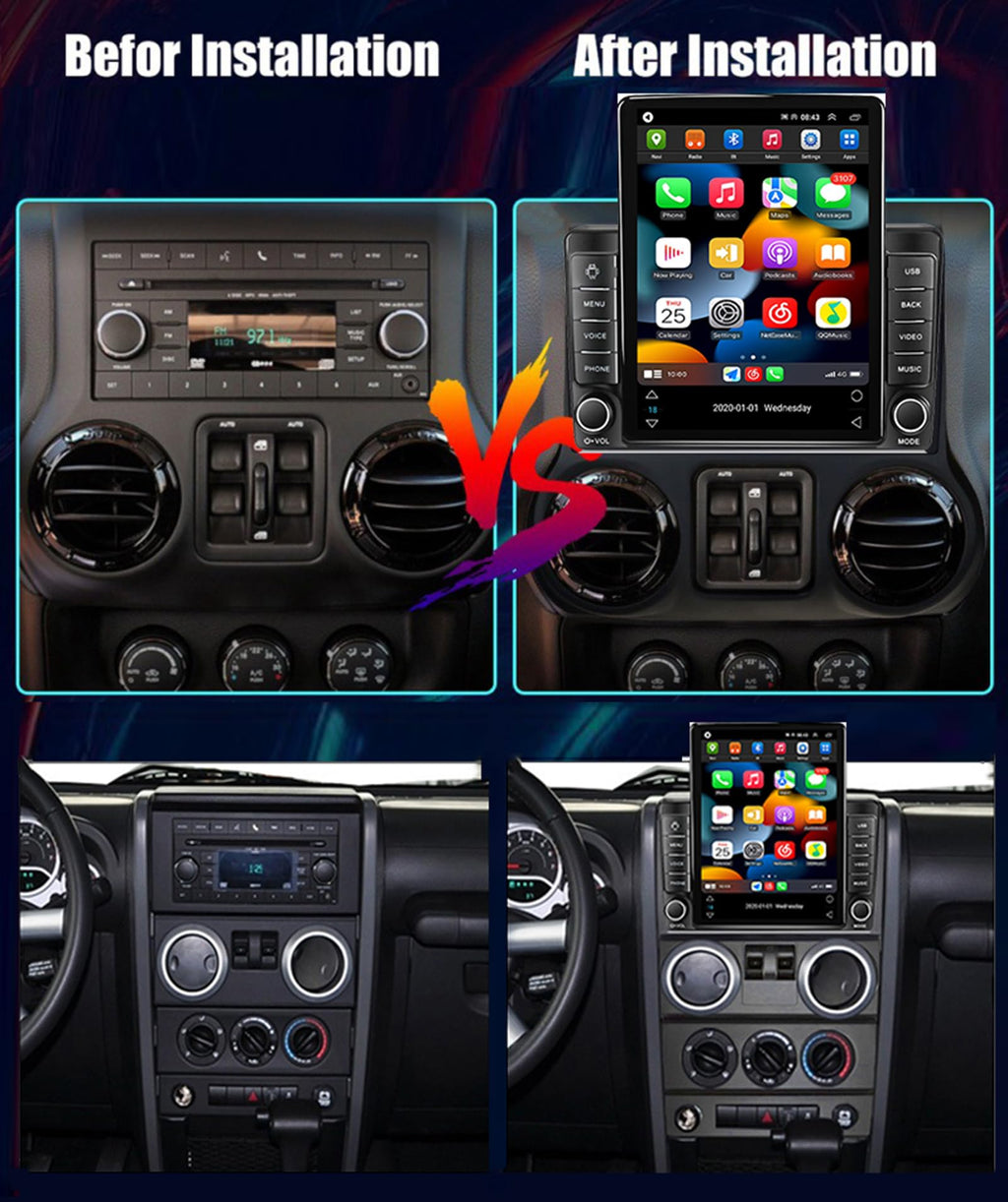 Android 15 Radio for Jeep Wrangler JK Rubicon 2007-2018 Stereo Upgrade Tesla Style 4GB+64GB Head Unit 9.7 Inch Touchscreen Multimedia Player GPS Navigation FM BT Receiver with Carplay Android Auto