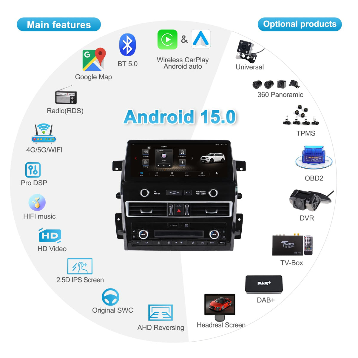 12.8 Inch for Nissan Patrol 2012-2020 for Tesla-Style Touchscreen Stereo