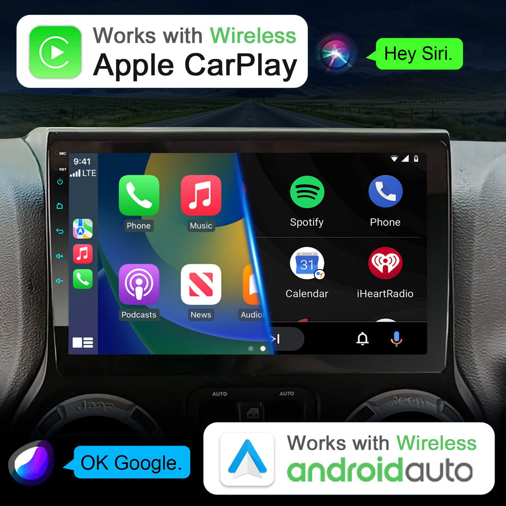 6GB+128GB Wireless CarPlay Car Radio for Jeep Wrangler 2015 2016 2017 Wireless Android Auto Android 10 Car Stereo 10.1 Inch QLED Touch Screen AM/FM WiFi Dual Bluetooth GPS Navigation Head Unit