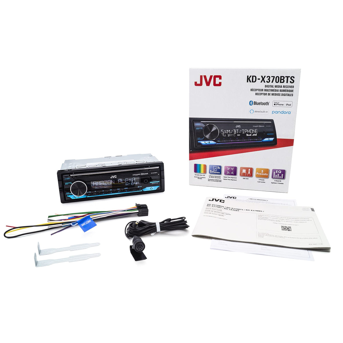 JVC KD-X370BTS Digital Media Receiver Featuring Bluetooth, USB, SiriusXM, Amazon Alexa