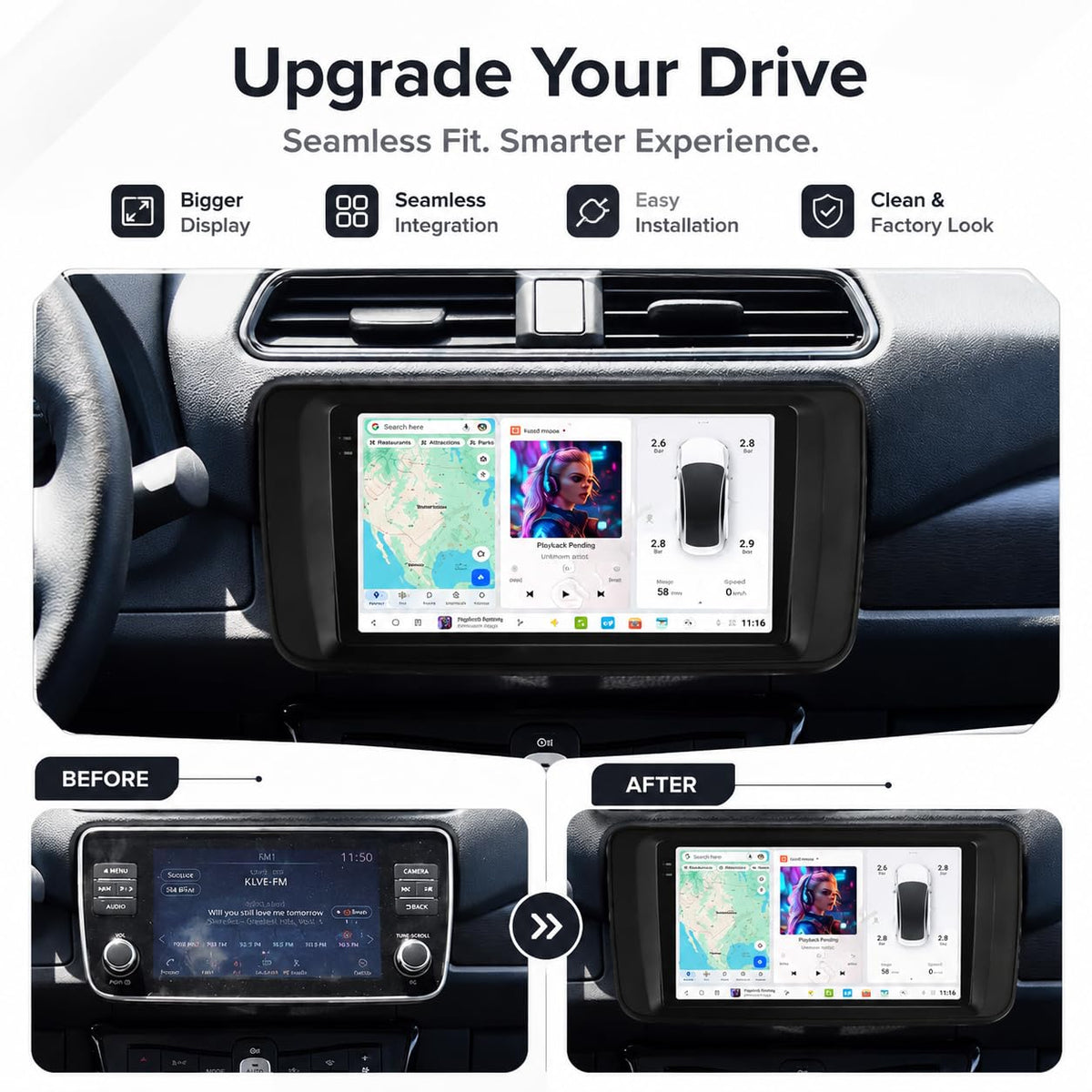 Android 14 Car Radio Stereo for Nissan Leaf 2017-2024, 9 Inch Touch Screen Dash Kit with Wireless CarPlay Android Auto GPS Navigation Bluetooth SWC WiFi 5G DSP RDS FM Camera Wire Harness Confirmation