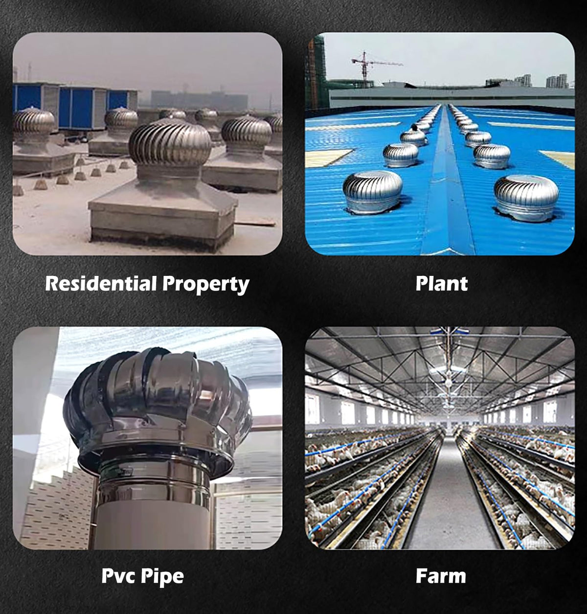 Attic Air Vent Ventilating Fan Roofing Wind Turbine, 304 Stainless Steel Non Power Roof Ventilator Fan for Houses Factory, Fireplace Chimney Cap,160MM/6.2IN