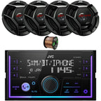 JVC in-Dash Double DIN USB/AUX Bluetooth AM/FM Stereo Digital Media Car Radio Receiver, 4X 6x8 300 Watt Max Power 2-Way Vehicle Audio Speakers, 16 Gauge 50 ft Speaker Wire