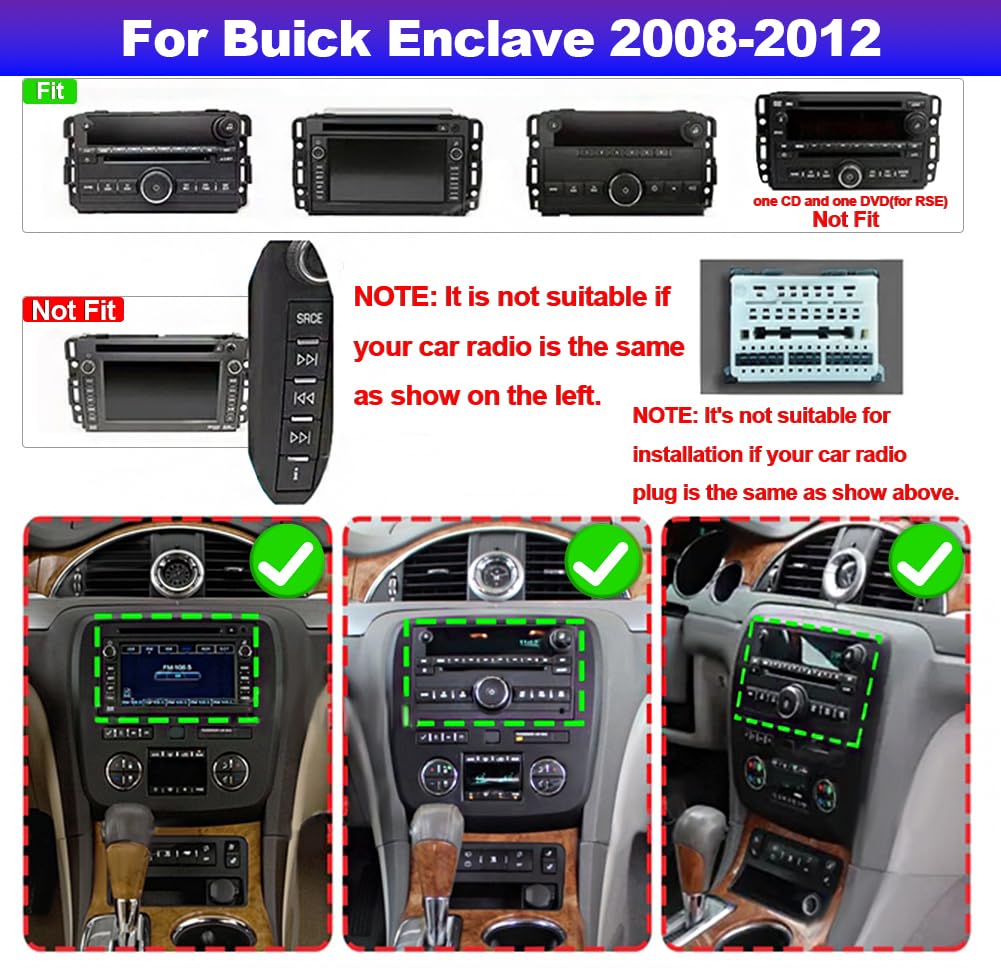 Android 14 Double Din Double Din Car Stereo for Buick Enclave 2008-2012