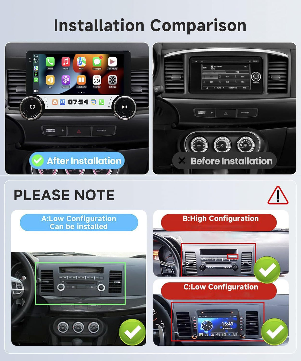 10.1'' Dual Knobs Android Car Stereo for Mitsubishi Lancer 2008-2017 with Wireless Carplay Android Auto,Touchscreen Radio with GPS/Bluetooth/FM/Wi-Fi Mirror Link Backup Camera SWC 2+64G
