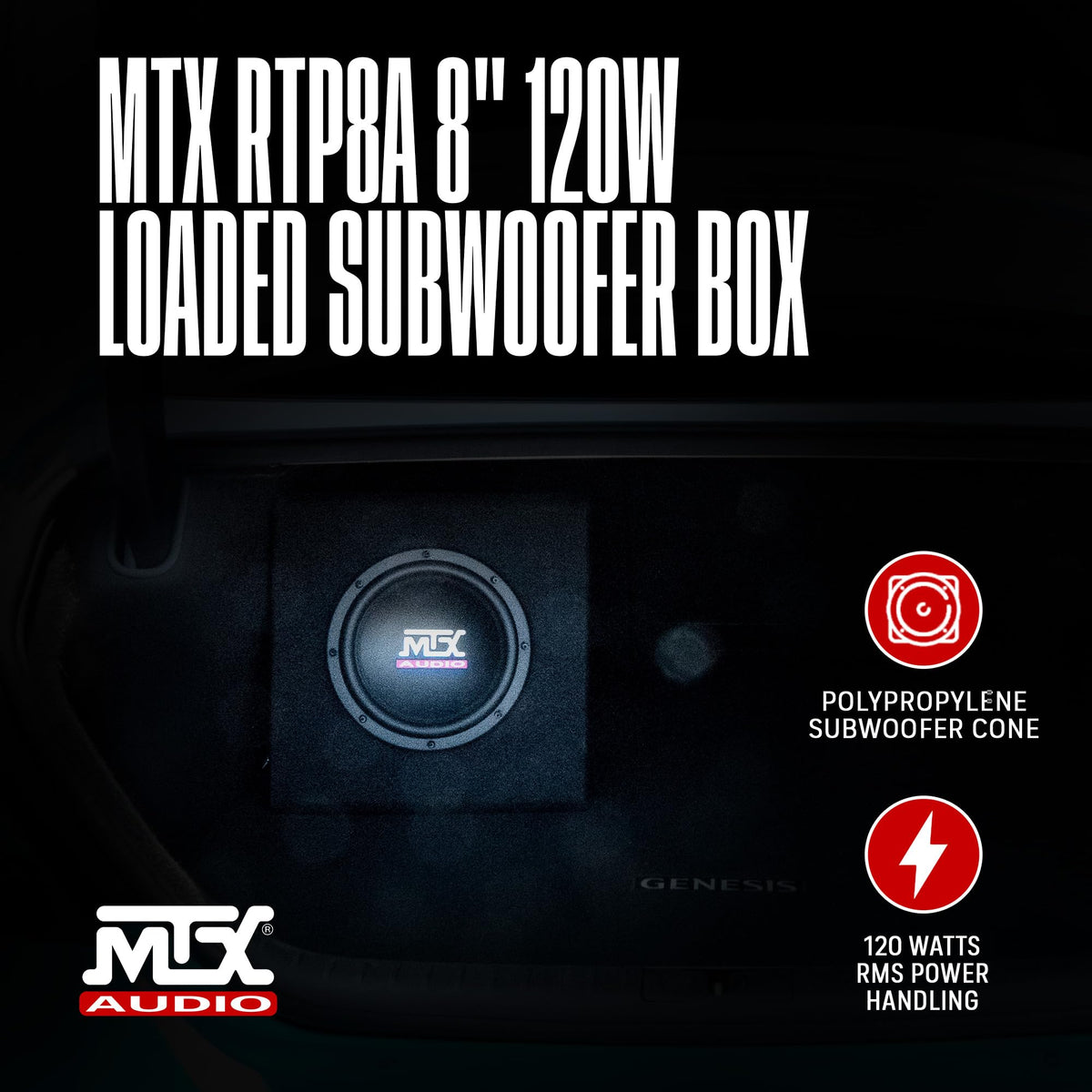 MTX Audio RTP8A 8" 120W Amplified Vented Loaded Car Subwoofer Enclosure