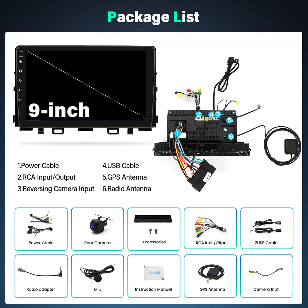 Double Din Android 13 Car Stereo Radio Compatible with Kia Rio 2018-2023 with Wireless CarPlay Android Auto 9" Touchscreen Car Radio Audio Receiver GPS Navigation Camera Mirror Link SWC