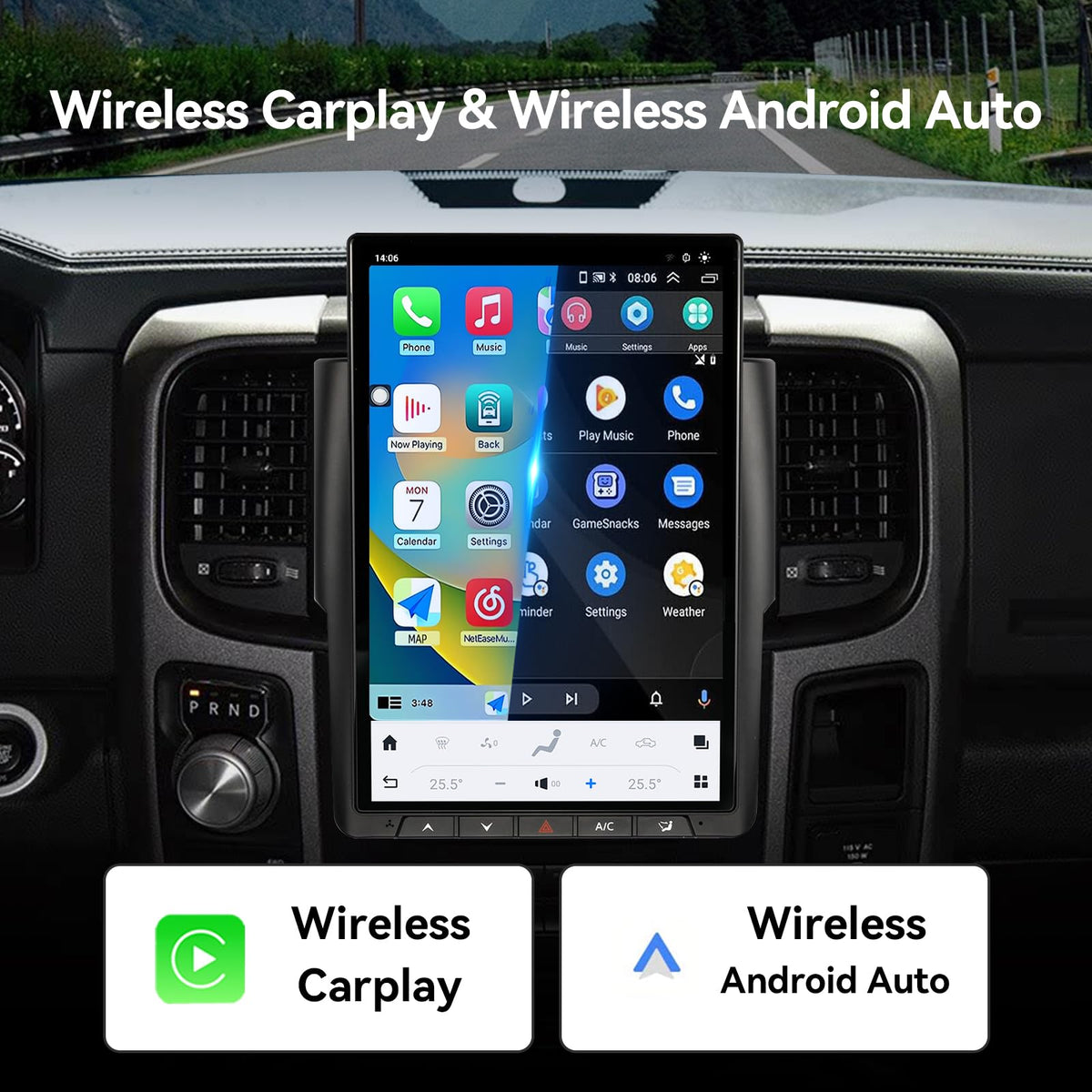 14.4" Android 13 Car Radio Stereo Compatible with Dodge Ram 1500/2500/3500 2013-2018 Upgrade with Wireless Carplay&Android Auto, 2K/8+128G/8-Core/GPS/SWC/Backup Camera/Seat Heating (14.4, Inches)