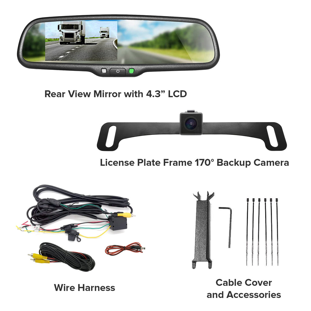 Master Tailgaters 10.5" OEM Rear View Mirror with 4.3" LCD Screen + OnStar Buttons for Existing Wiring | Rearview Universal Fit | Auto Adjusting Brightness LCD | Anti Glare | Full Mirror Replacement