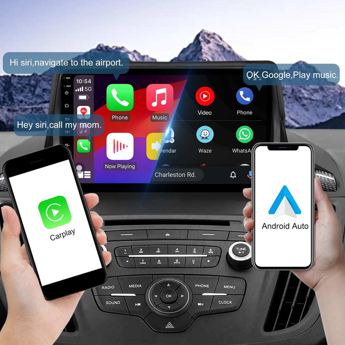4+64G Android 13 Double Din Car Stereo for Ford Escape 2013-2016 with 9 Inch Touchscreen Radio Built-in Wireless Carplay/Android Auto/GPS/Bluetooth/FM/AUX-in/Steering Wheel Controls/Backup Camera