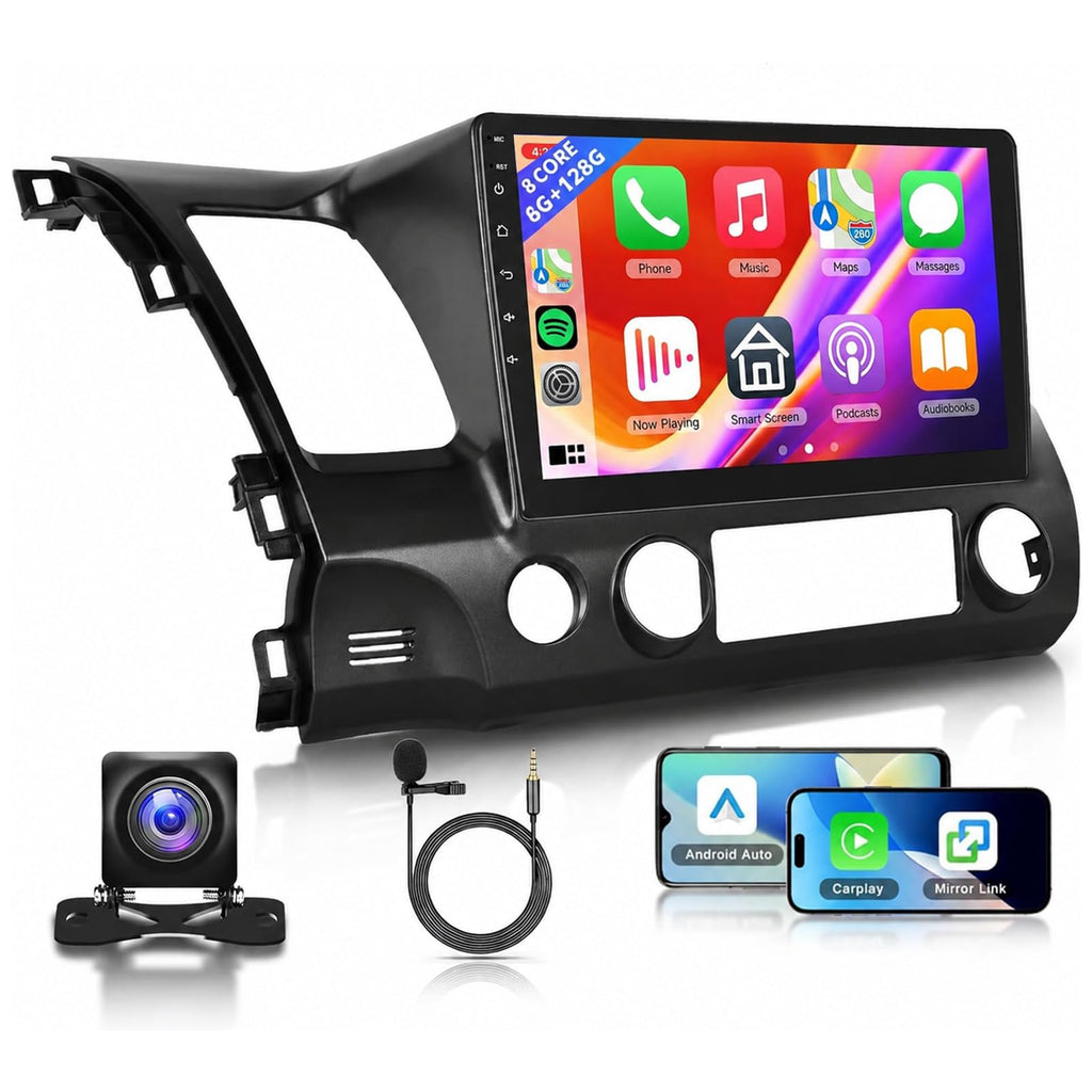 8 CORE 6G+128G Car Radio Stereo for Honda Civic 2006-2011 with Wireless CarPlay Android Auto, 10.1 Inch 1280 * 720P IPS Touch Screen Android 15 GPS 5Ghz-WiFi Bluetooth 32-Band DSP SWC Backup Camera