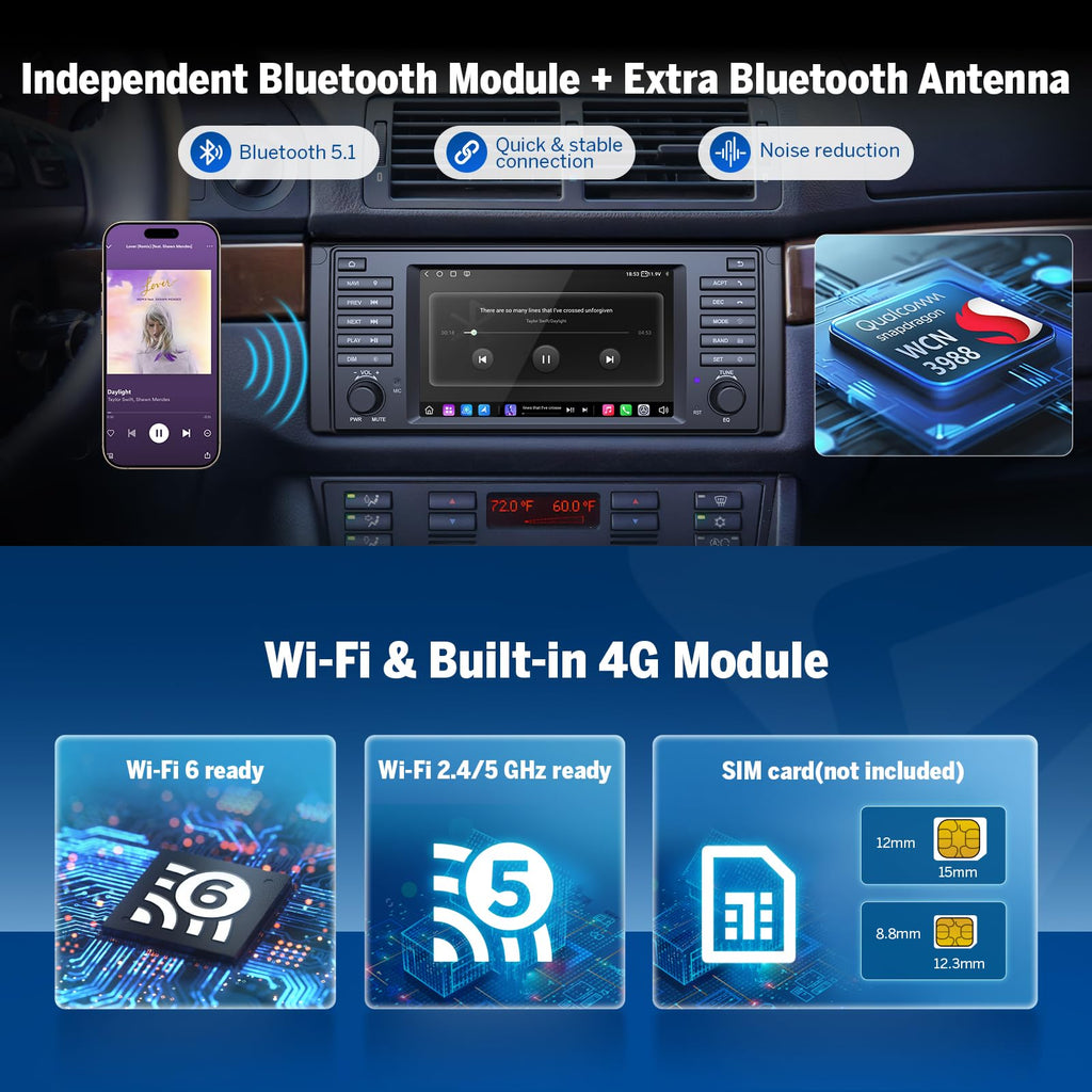 Eonon Head Unit 6+64GB Car Stereo for BMW 5 Series E39 1995-2002