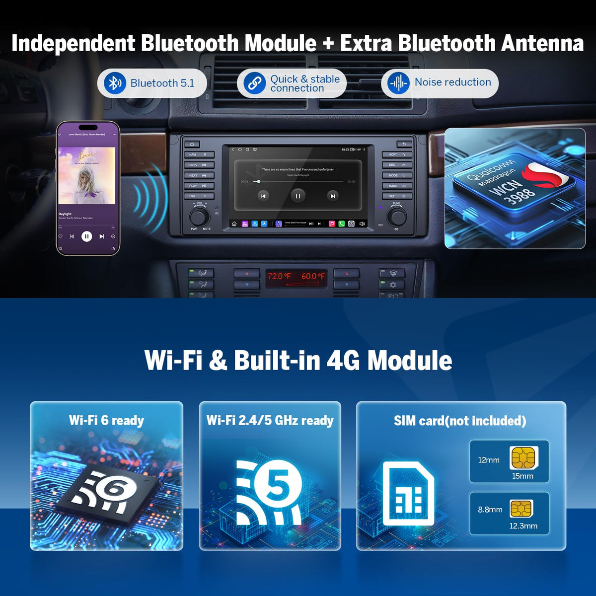 Eonon Head Unit 6+64GB Car Stereo for BMW 5 Series E39 1995-2002