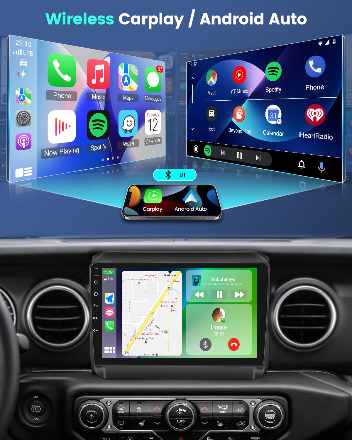 4+64G Car Stereo for Jeep Wrangler JL 2018-2021 & Gladiator JT 2020-2021
