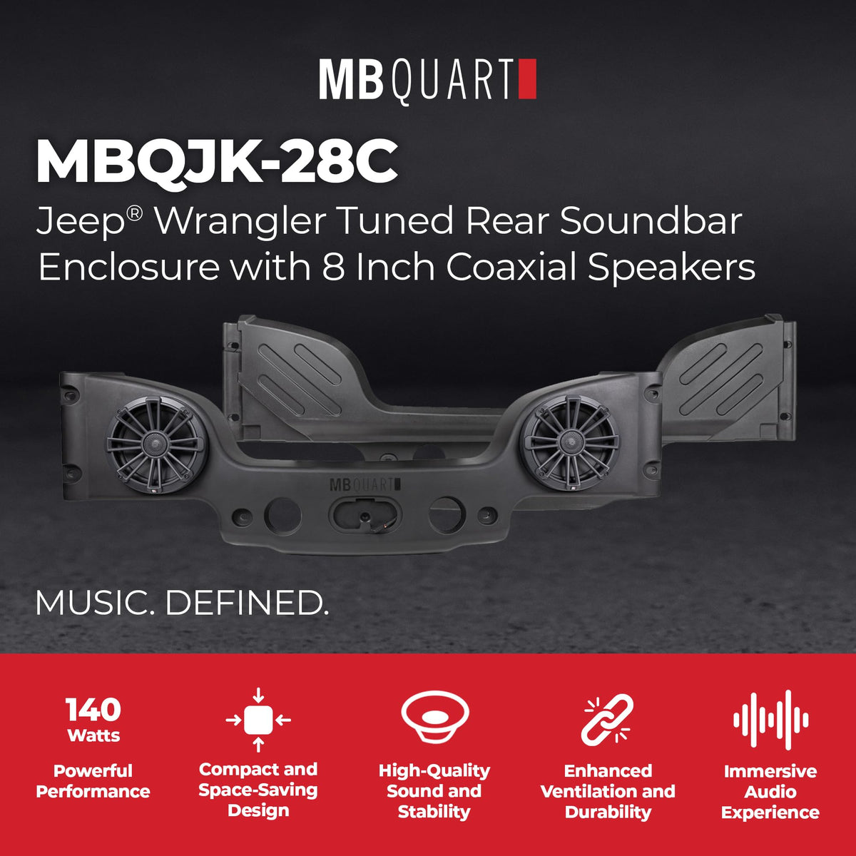 MB Quart Rear Soundbar for 2007-2018 Jeep Wrangler JK, Dual 8 Inch