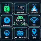 Single Din Car Radio Touchscreen Android 14 with Wireless CarPlay