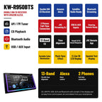 JVC KW-R950BTS Double-DIN Bluetooth USB/AUX CD Player AM/FM Radio Stereo Receiver, Double DIN Installation Dash Kit, Antenna Adapter, Wiring Harness (Bundle Fits Select 2000-2008 GM Car Vehicles)