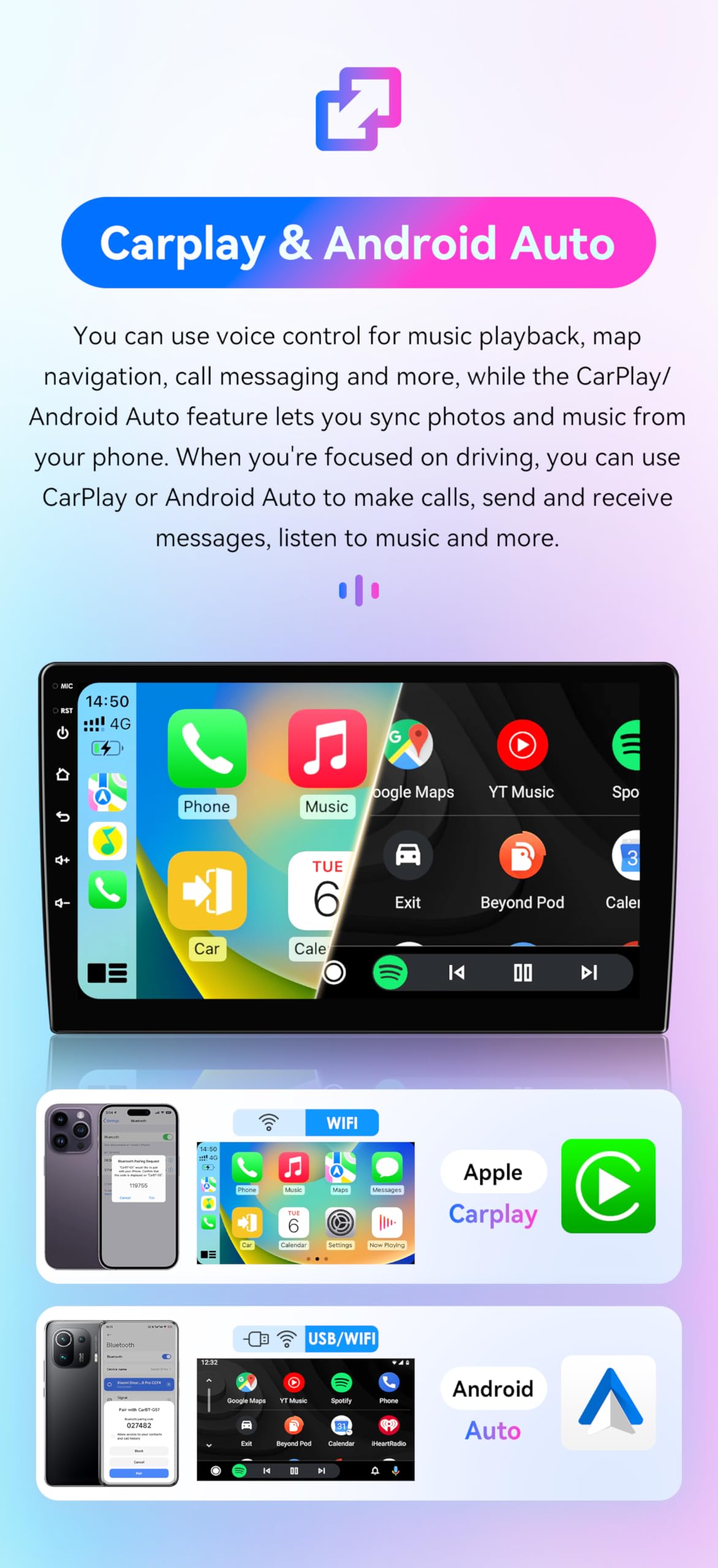 Android 14 Car Stereo Upgrade for Subaru Forester MK4 lmpreza XV Crosstrek, 8Core 4+64GB GPS Navigation with 9inch QLEDTouchscreen Wireless Carplay Android Auto SWC EQ USB Bluetooth 5.4