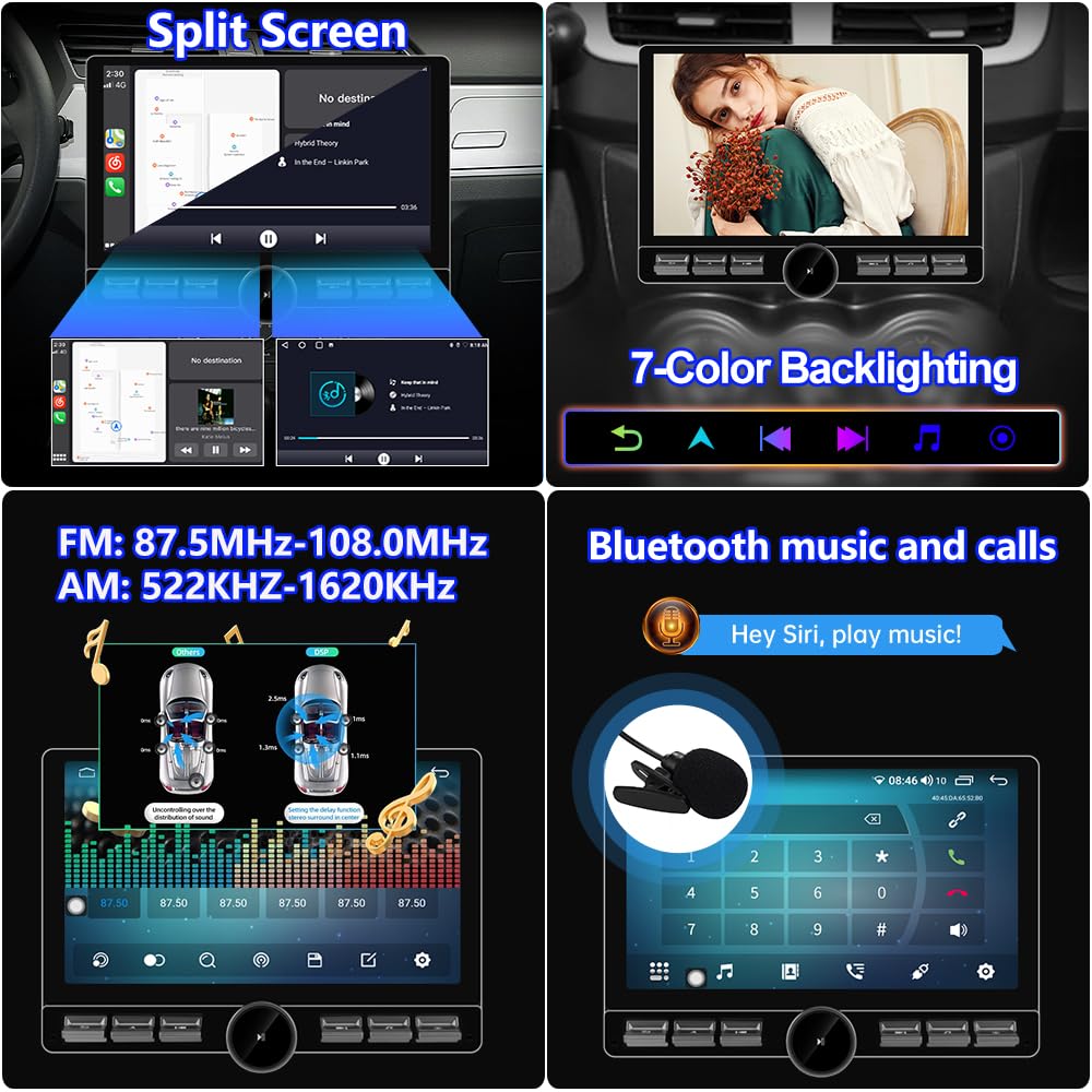 10.6" Double Din Car Radio with Wireless CarPlay & Android Auto
